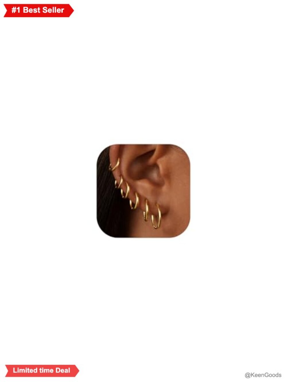 14K Gold-plated Stainless Steel Hoop Earrings 6 Pairs Hypoallergenic